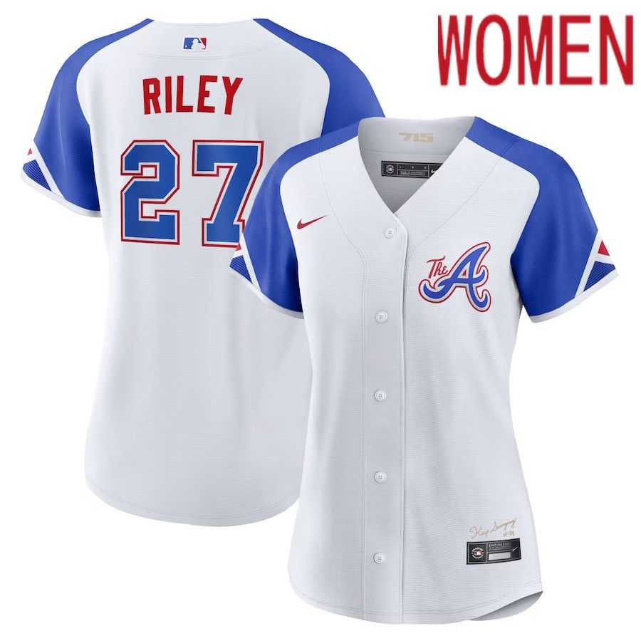 Women Atlanta Braves #27 Austin Riley Nike White 2023 City Connect Replica Player MLB Jersey